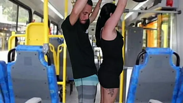 Grizzled old man sexually assaults and jerks off to a brunette on the bus