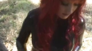Latex lovers Aradia and Krissy explore lesbian BDSM in the wild