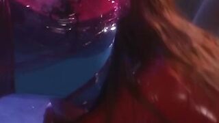 Redhead dominatrix controls bound submissive