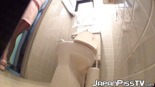 Public restroom scenes featuring cute Japanese girls urinating