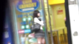 Beautiful Japanese schoolgirls urinate near the edge