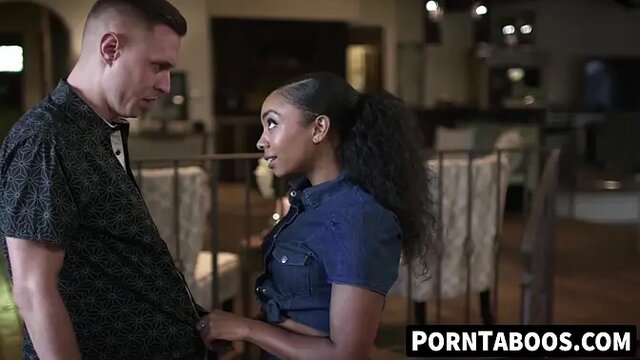 Cali Caliente's tattooed ebony pussy moans during deepthroat blowjob and sweet interracial fuck