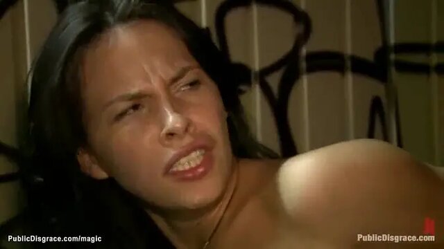 European babe Amabella gets bound, fucked hard in public by Zenza Raggi