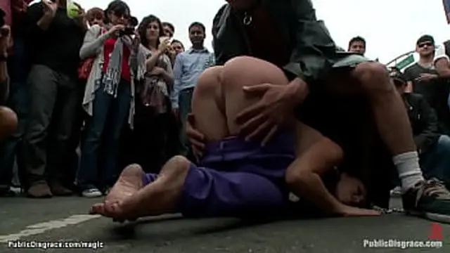 Princess👸 Donna Dolore canes and spanks submissive slave Audrey Rose at Folsom Street Fair before public gangbang fuck