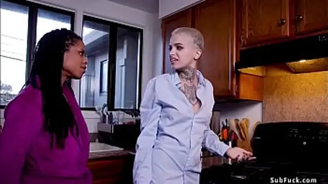 Big black cock🍆 Mickey Mod dominates alt blonde Leah then spanks ebony girlfriend Kira until anal👌 ravages them in rope bondage