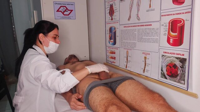 Nurse gives hot blonde a hand job in the hospital