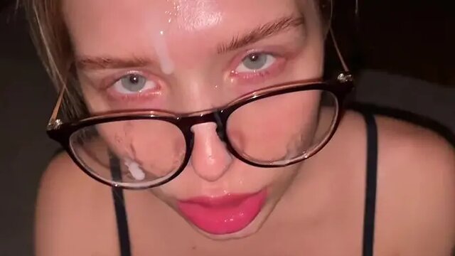 Nerdy schoolgirl in plaid skirt gives a messy bj to her neighbor's fiancé