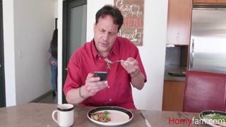 Dude Bangs Stepmom as Dad Dines